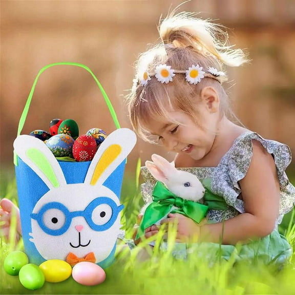 Easter Basket with Handle,Personalized Large Felt Cute Bunny Easter Basket for Kids,Toddler Easter Tote Bucket for Egg Hunt,Gift & Toy Storage