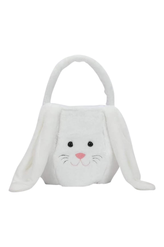 Easter Baskets,Basket for Gift,Personalized Bunny Easter Basket Custom Easter Basket With Handles Pluffy Custom Eggs Bag Gifts For Kids Girls Babies Toddlers Teens(White)