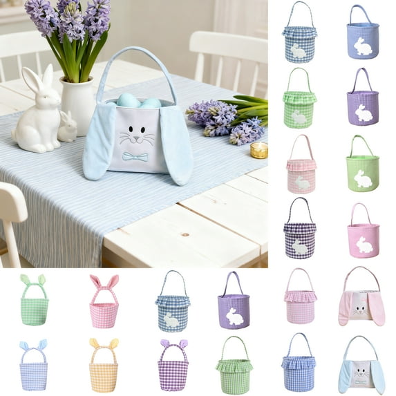 Easter Baskets Cute Rabbits Ears Basket Velvet Easter Bunny Baskets Egg Storage Hand Basket Easter Decoration Easter Party Supplies Under $10 Easter