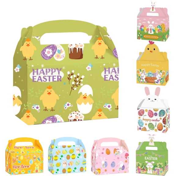 Easter Baskets - Easter Spring Gift Box - Easter Bunny Candy Boxes 12 Pack Easter Egg Gift Packaging Boxes Gable Boxes for Party Favors Chocolate Spring Festival Decorations Supplies A
