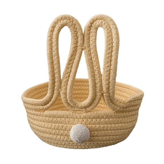 Easter Baskets for Kids, Bunny Egg Hunt Basket with Rabbit Ears & Fluffy Tail, Small Woven Cotton Rope Bucket for Easter Eggs, Baby Gift Basket & Party Supplies Decor