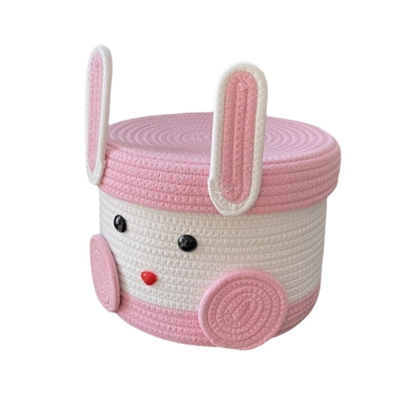 Easter Baskets for Kids, Pink Small Woven Rope Bunny Personalized Easter Basket Empty with Lid, Woven Cotton Rope Basket, Baby Egg Easter Baskets for Girls Boys Party Supplies