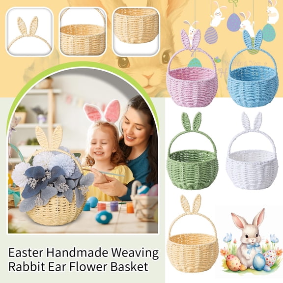 Easter Baskets for Kids, Woven Rope Bunny Personalized Easter Basket Empty with Bunny Handle, Basket Name Tag, Baby Egg Easter Baskets for Girls, Boys, Toddler, Babies, Infant, Easter Gifts (White)