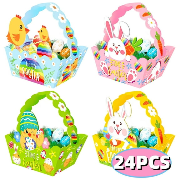 Easter Baskets Party Supplies Small DIY Easter Baskets with Handles Easter Treat Bags Party Favor Decoration  24PCS