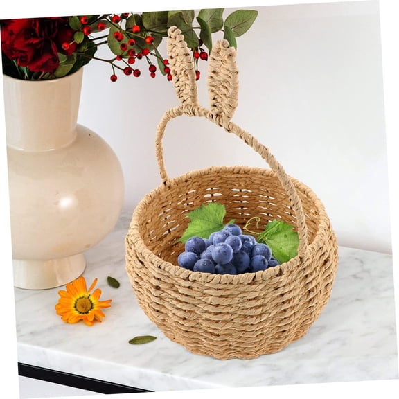 Easter Baskets for Kids Woven Bunny Basket with Handle Egg Hunting Easter Bucket for Boys and Girls