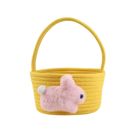 Easter Baskets with Bunny Decoration for Kids – Soft & Durable Woven Design, Empty Bunny Egg Basket with Handle, Festival Gift for Boys, Girls