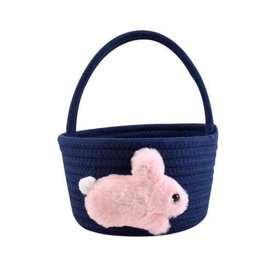 Easter Baskets with Bunny Decoration for Kids – Soft & Durable Woven Design, Empty Bunny Egg Basket with Handle, Festival Gift for Boys, Girls