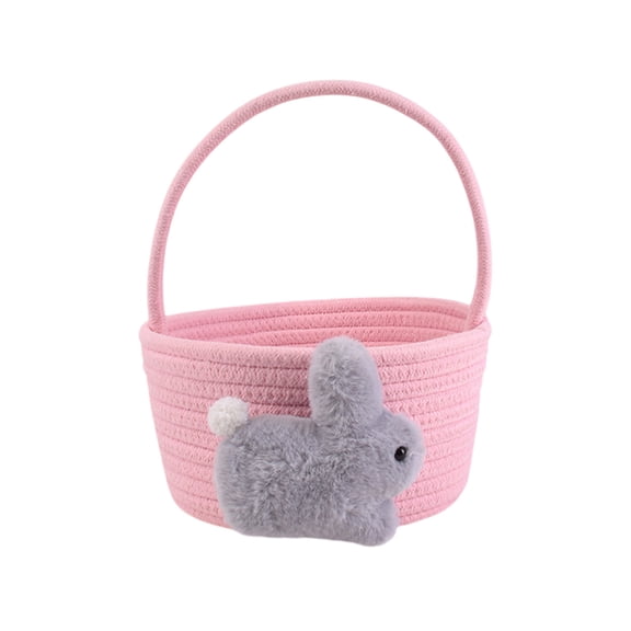 Easter Baskets with Bunny Decoration for Kids – Soft & Durable Woven Design, Empty Bunny Egg Basket with Handle, Festival Gift for Boys, Girls