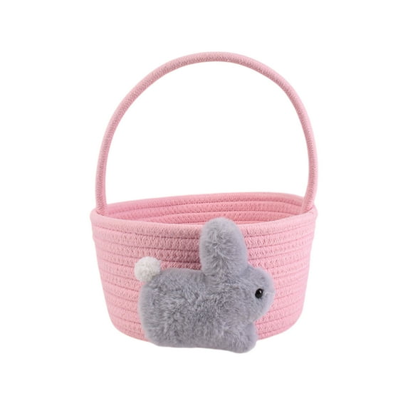 Easter Baskets with Bunny Decoration for Kids – Soft & Durable Woven Design, Empty Bunny Egg Basket with Handle, Festival Gift for Boys, Girls