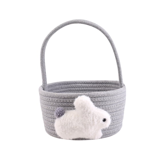 Easter Baskets with Bunny Decoration for Kids – Soft & Durable Woven Design, Empty Bunny Egg Basket with Handle, Festival Gift for Boys, Girls
