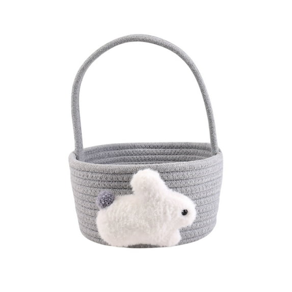 Easter Baskets with Bunny Decoration for Kids – Soft & Durable Woven Design, Empty Bunny Egg Basket with Handle, Festival Gift for Boys, Girls
