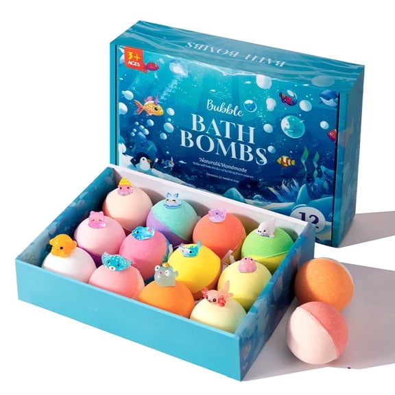 Easter Bath Bombs with Surprise Inside, 12 Pack Fizzy Bubble Bath Gift Set, Dinosaur Egg & Ocean Theme Bath Fizzies, Natural Sea Salt Color Changing Spa Balls