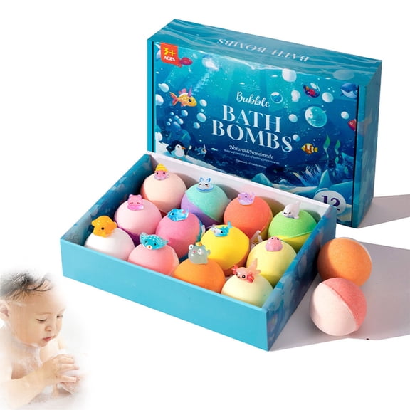 Bath Bombs with Hidden Surprises 12-Piece Effervescent Bath Gift Set: Dinosaur Egg & Ocean-Themed Fizzers, Natural Sea Salt Color-Changing Spa Balls (Marine Animal Series)