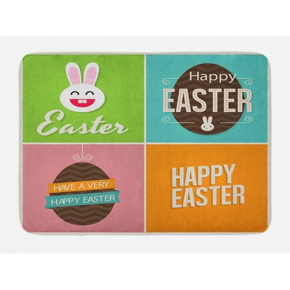 Easter Bath Mat, Checkered Squares Pattern with Colorful Digital Designs Simplistic Minimalist Image, Non-Slip Plush Mat Bathroom Kitchen Laundry Room Decor, 29.5 X 17.5 Inches, Multicolor, Ambesonne