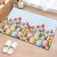 thumbnail image 1 of Easter Bathroom Rug Washable 2x3 Entryway Rug Non Slip Spring Bunny Colorful Eggs Tulip Flowers Blue Check Front Door Mat Low Pile Indoor Doormat Throw Floor Carpet for Kitchen Bedroom Entrance, 1 of 8