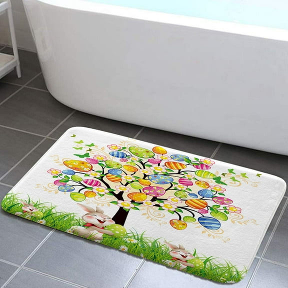 Easter Bathroom Rugs, Bunny Easter Bath Mats for Bathroom, Farmhouse Small Easter Rugs for Bathroom Decorations, Holiday Cute Easter Non-Slip Bath Mats for Bath Room Tub Shower Floors Mats (17X29)