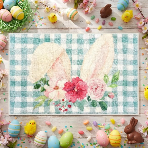 Easter Bathroom Rugs Easter Bunny Bath Mat Shower Non Slip Absorbent Cute Bath Mat Washable 20x32 Inch Spring Bathroom Rugs for Kitchen, Front Door, Bedroom, Home Decor