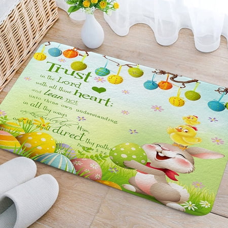 Easter Bathroom Rugs, Spring Happy Easter Bathroom Rugs for Bathroom Garden Funny Cute Bunny Rabbit Eggs Bathroom Rugs, Spring Holiday Non-Slip Bath Carpet, Bath Mats for Bathroom Floor(17"X29")