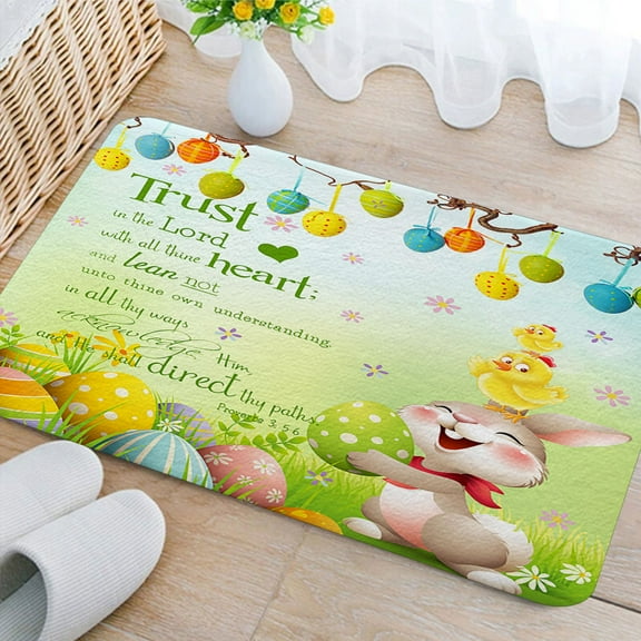 Easter Bathroom Rugs, Spring Happy Easter Bathroom Rugs for Bathroom Garden Funny Cute Bunny Rabbit Eggs Bathroom Rugs, Spring Holiday Non-Slip Bath Carpet, Bath Mats for Bathroom Floor(19"X31")