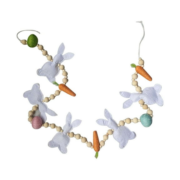 Easter Beads Garland Retro Rabbit Carrot Hanging Banner with Decorative Beads Spring Colorful Hanging Decoration Farmhouse Holiday Ornament for Party Supplies Mantle Wall Fireplace Tiered Tray Garden