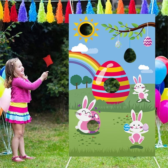 Easter Bean Bag Toss Game - Double-Sided Outdoor Cornhole Board - Portable Holiday Party Games for Family Backyard Fun, Garden Lawn Activities & Spring Decorations