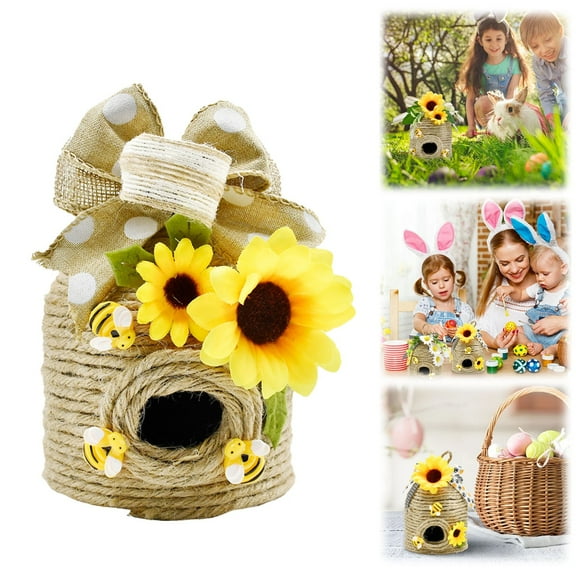 Easter Beehive Decoration 1 Pack Jute Handmade Country Decorative Natural Beehive Spring Summer Farmhouse Table Tiered Tray Ornament