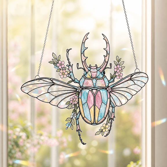 Easter Beetle Holographic Acrylic Window Ornament Pastel Suncatcher Gift