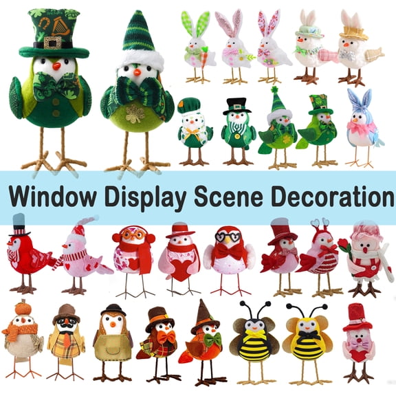 Easter Bird Decorative Doll Figurine, Adorable Spring Plush Bird Doll Desktop Ornament, Easter Decoration Props for Home Table Shelf Window, Seasonal Holiday Decor Gift for Party and, HAODEJW