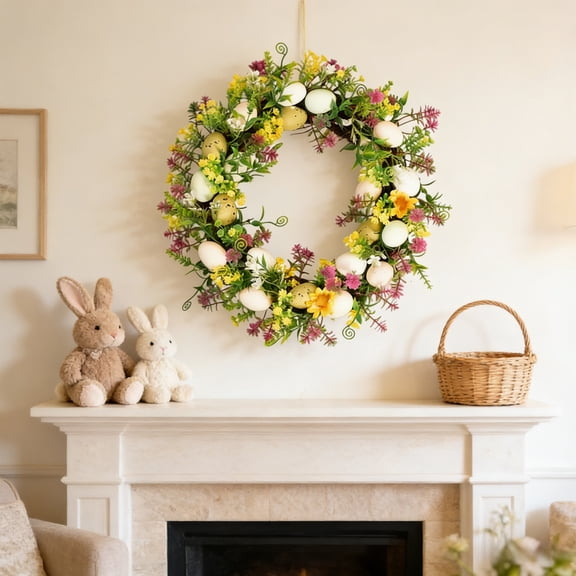 Easter Bird Egg Wreath, Colorful Leaf Spring Decoration, Door Wall Hanging, Indoor Outdoor Decor, Festival Wreath, Plastic Ornament, DIY Easter Craft, Party Decor