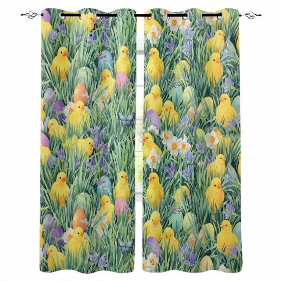Easter Black Out Curtains 84 Inch Long for Living Room, Spring Chicken Colorful Eggs Grasses Flowers Blackout Curtain Shade Thermal Insulated Window Curtains Grommet Drapes 42"x84" 2 Panels