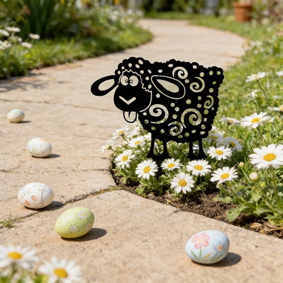 Easter Black Metal Sheep Stake, Sheep Silhouette Garden Decor, Outdoor Farm Animal Ornament, Spring Accent for Patio Yard Lawn Garden Decoration