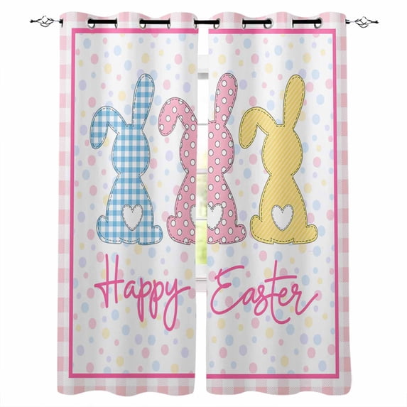 Easter Blackout Curtains 54 Inches Long, Spring Polka Dot Bunny Pink Plaid Checkered Thermal Insulated Black Out Curtains, Darkening Window Curtain Drapes for Bedroom Living Room 45"x54" 2 Panels