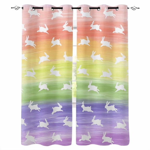 Easter Blackout Curtains 63 Inches Long, Spring Rabbit Silhouette Colorful Rainbow Graffiti Thermal Insulated Black Out Curtains, Darkening Window Curtain for Bedroom Living Room 42"x63" 2 Panels