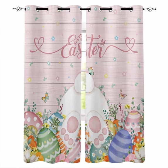 Easter Blackout Curtains 84 Inches Long, Country Rabbit Feet Eggs Leaves Pink Wooden Grain Thermal Insulated Black Out Curtains, Darkening Window Curtain for Bedroom Living Room 42"x84" 2 Panels
