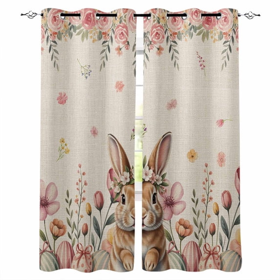 Easter Blackout Curtains for Bedroom Living Room Darkening Curtains 54 Inch Long Rustic Spring Rabbit Eggs Botanical Florals Herbs Short Curtain for Small Window Treatment Grommet Drapes 52"x54"x2
