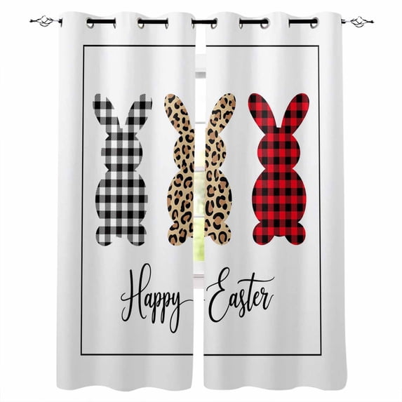 Easter Blackout Curtains for Bedroom Living Room Darkening Curtains 84 Inch Length 2 Panels Set Simple Leopard Print Buffalo Plaid Rabbits Bunny Window Curtain Window Treatment Grommet Drapes 42"x84"
