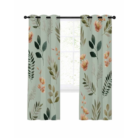 Easter Blackout Curtains for Bedroom Living Room, Spring Pink Floral Green Leaf Green Background 45 In Long Thermal Insulated Room Darkening Drapes Grommet Window Treatments, 42 x 45 In