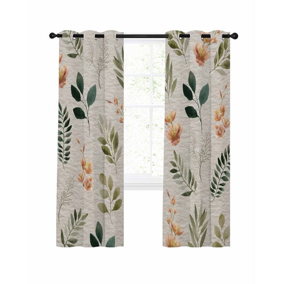 Easter Blackout Curtains for Bedroom Living Room, Spring Pink Floral Green Leaf Linen Texture 84 In Long Thermal Insulated Room Darkening Drapes Grommet Window Treatments, 42 x 84 In