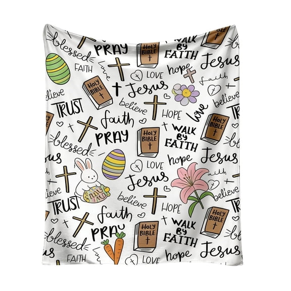 Easter Blanket Christian Bible Jesus Flannel Throw Blanket, 40"x50", Soft Plush with Cross Print, Inspirational Religious Faith Gift for Sofa Bed Couch