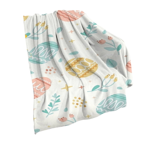 Easter Blanket Flannel Digital Printed Conditioning Throw, Soft Nap Blanket with Bunnies and Eggs Holiday Pattern