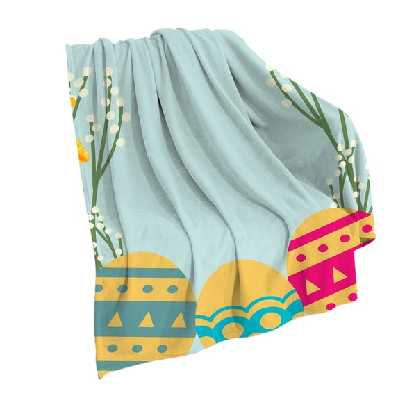 Easter Blanket Flannel Digital Printed Conditioning Throw, Soft Nap Blanket with Bunnies and Eggs Holiday Pattern
