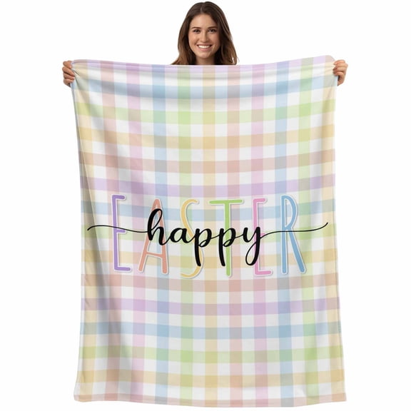 Easter Blanket Soft Cozy Warm Throw Blanket for Couch, Plush Fuzzy Flannel Fleece Blankets for Sofa, Colorful Checkered Plaid Spring Gingham Textured Bed Blankets Lightweight Gifts for Women, 32"x48"