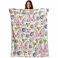 thumbnail image 1 of Easter Blanket Soft Cozy Warm Throw Blanket for Couch, Plush Fuzzy Flannel Fleece Blankets for Sofa, Spring Rabbit Ears Eggs Carrots Floral Green Plaid Bed Blankets Lightweight Gifts for Men, 50"x80", 1 of 9