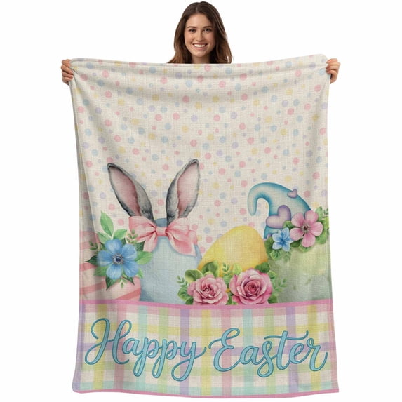 Easter Blanket Soft Cozy Warm Throw Blanket for Couch, Plush Fuzzy Flannel Fleece Blankets for Sofa, Vintage Colorful Bunny Eggs Flowers Polka Dot Plaid Bed Blankets Gifts for Men, 30"x40"