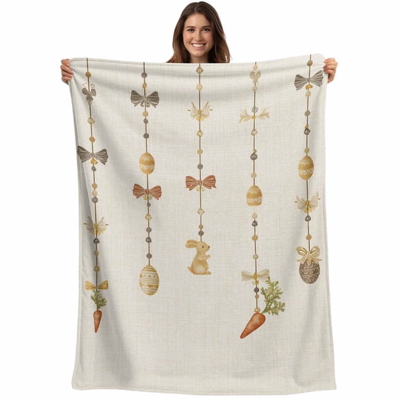 Easter Blanket Soft Cozy Warm Throw Blanket for Couch, Plush Fuzzy Flannel Fleece Blankets for Sofa, Vintage Funny Country Bunny Eggs Cute Bow Beige Bed Blankets Lightweight Gifts for Women, 30"x40"