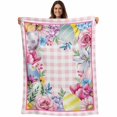 thumbnail image 1 of Easter Blanket Soft Cozy Warm Throw Blanket for Couch, Plush Fuzzy Flannel Fleece Blankets for Sofa, Watercolor Eggs Floral Leaves Botanical Pink Plaid Bed Blankets Lightweight Gifts for Men, 50"x80", 1 of 9