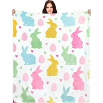 Easter Blanket Spring Bunny Rabbit Eggs Soft Flannel Colorful Decorative Throw Blanket Holiday Square Birthday Blanket for Easter Gifts Home Couch Sofa Bed Room, 50 * 60inch