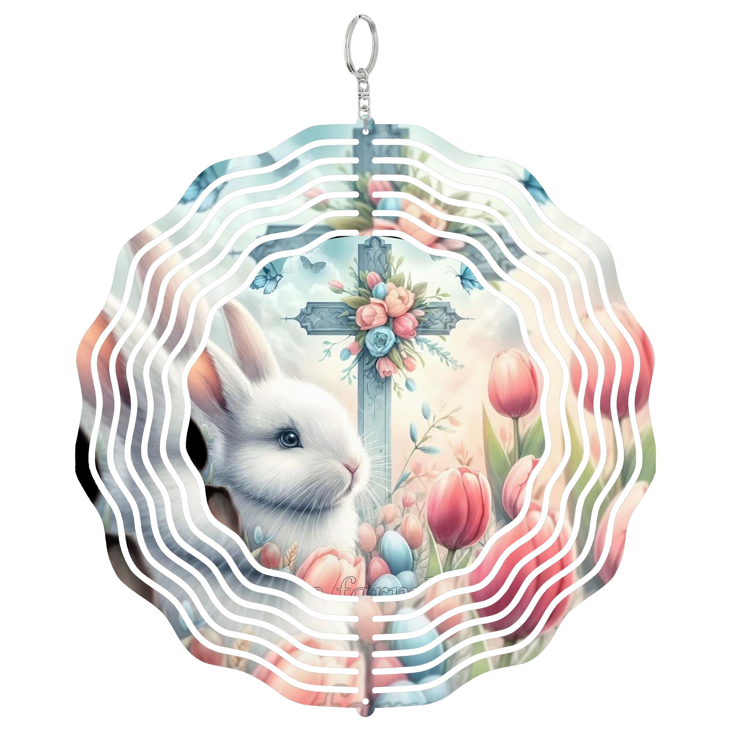 Easter Blessings Cross Bunny 3D Wind Spinner Metal Kinetic Sculpture ...
