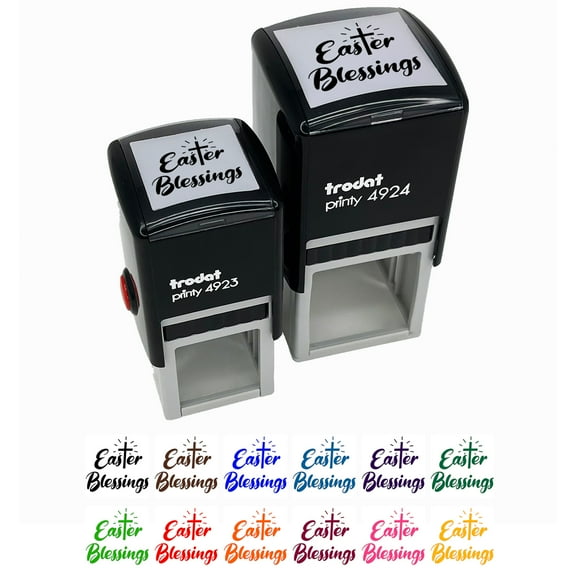 Easter Blessings Religious Cross Self-Inking Rubber Stamp Ink Stamper - Pink Ink - Small 1 Inch