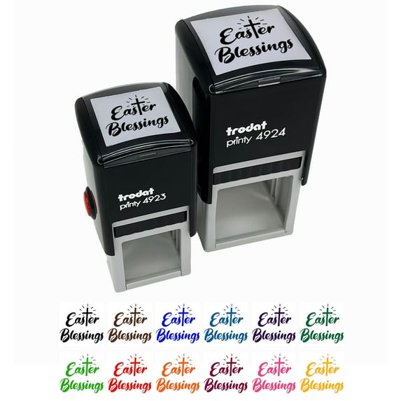 Easter Blessings Religious Cross Self-Inking Rubber Stamp Ink Stamper - Yellow Ink - Small 1 Inch